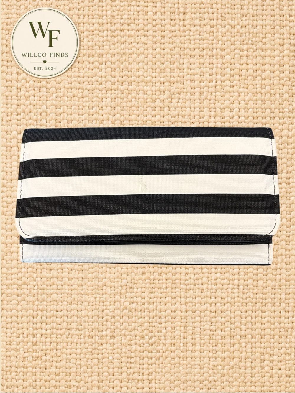 KUT from the Kloth Black White Stripe Wallet Clutch Card Organizer